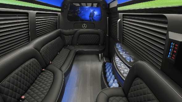 Interior of Corvallis Party Bus Company's 14 Passenger Sprinter Limousine in Corvallis