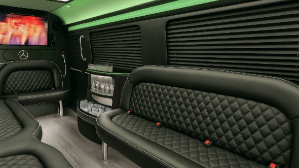 Interior of Woodburn Party Bus Company's 14 Passenger Sprinter Limousine in Woodburn