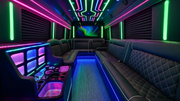 Interior of McMinnville Party Bus Company's 20 Passenger Party Bus in McMinnville