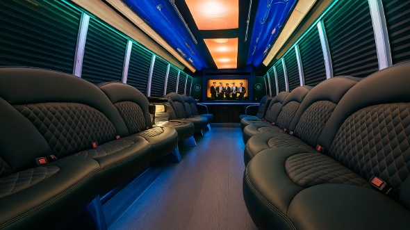 Interior of Woodburn Party Bus Company's 28 Passenger Party Bus in Woodburn