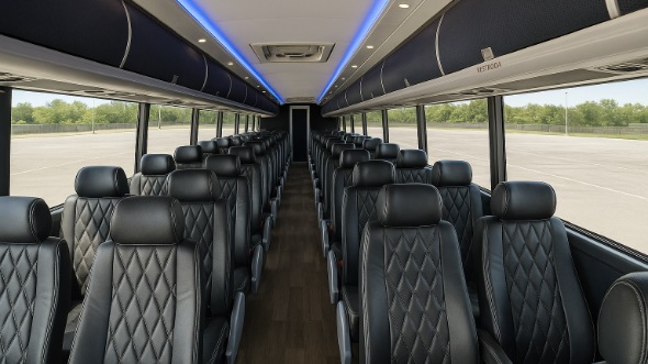 Interior of Oregon Party Bus Company's 51 Passenger Charter Bus in Oregon